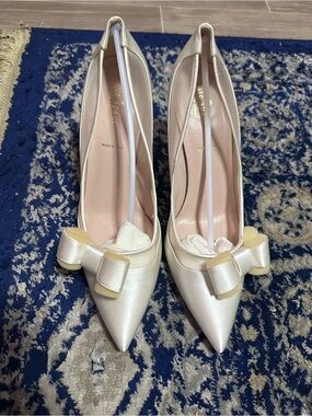 kate spade Ivory Satin Pointed-Toe Pumps with Bow